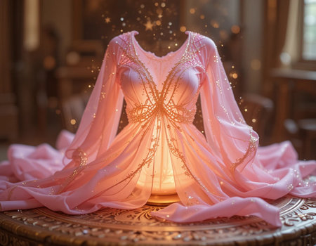 Wedding dress on a table in the interior of the roomの素材