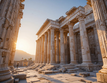 Temple of Hephaestus at sunset in Athens, Greeceの素材
