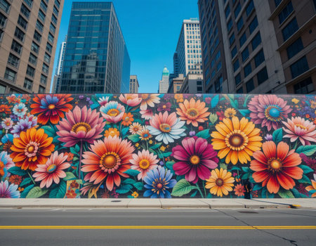 Colorful flowers on the wall in Manhattanの素材