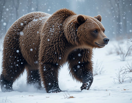 Grizzly bear walking in the winter forest. Wildlife scene.の素材