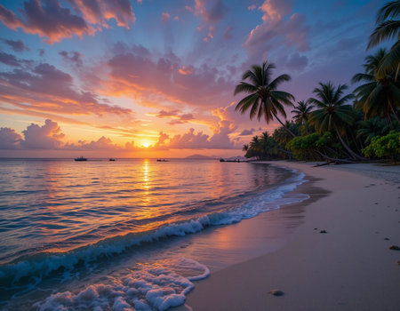 Beautiful sunset on the beach in the Caribbean sea.の素材