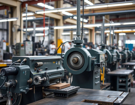 Industrial metalworking machine in a factory. Industrial production line.の素材