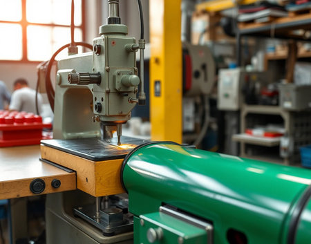 Industrial milling machine working in the factory. Small depth of field.の素材