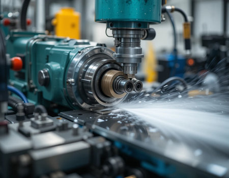 The CNC milling machine cutting the metal part with the milling cutter. The hi-precision machining process.の素材