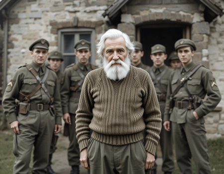 members of Red Star history club wear historical Soviet uniform during historical reenactment of Kiev Liberation in 1943 in Kiev, Ukraineの素材