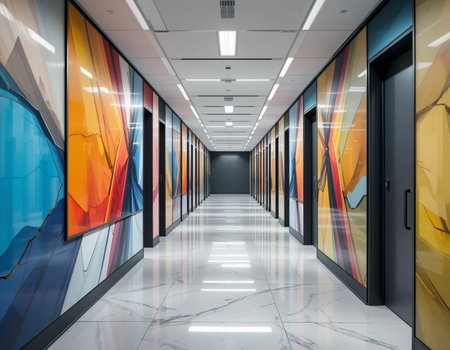Interior of modern office corridor with glass and concrete walls. 3d renderingの素材