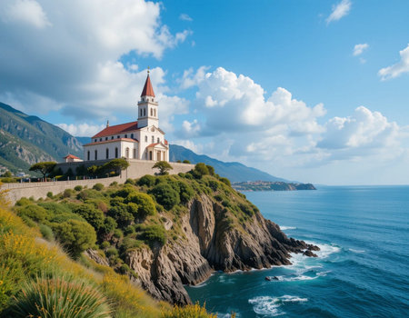 Svetitskhoveli church on the cliff in Budva, Montenegroの素材
