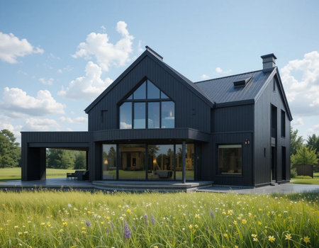 3d rendering of modern cozy house on the hill with garage and pool for sale or rentの素材