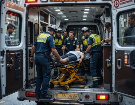 Firefighters at work in Milan 2014.の素材