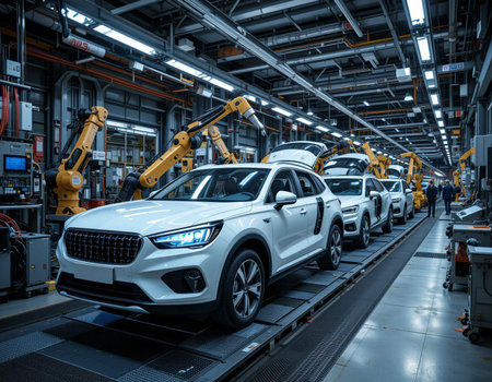 Car assembly line. Automotive industry. Car factory. industrial backgroundの素材