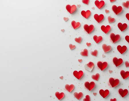 Valentine's day background. Red and white hearts on white background.の素材