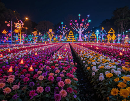 Colorful flower garden in Chiangmai, Thailand. Flower festival in Chiangmai.の素材