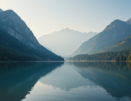 Mountain lake in the Alps. Landscape with mountains and lake.の素材