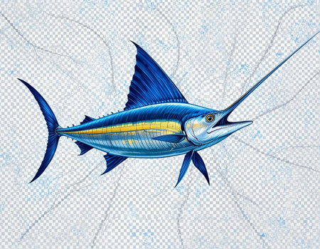 Blue marlin fish isolated on transparent background. Watercolor painting.の素材
