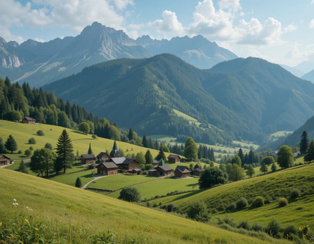 Beautiful alpine landscape in the Alps in Bavaria, Germanyの素材