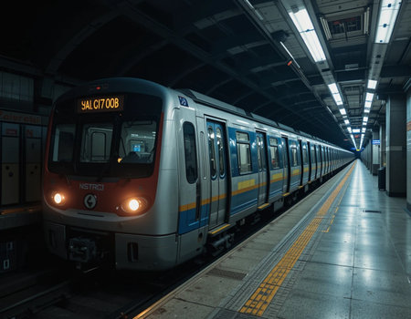 Milan Metro station in Milan. Milan Metro is the world's longest fully automated metro network (75 km).の素材