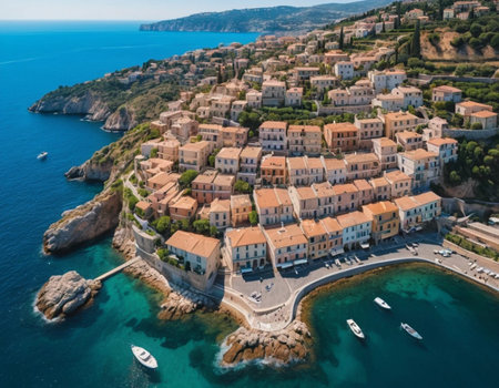 Aerial view of St. Tropez, French Riviera, Franceの素材