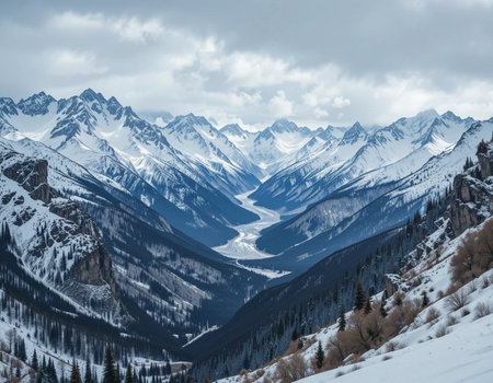 Snowy mountains in the Canadian Rockies in winter. Alberta, Canadaの素材