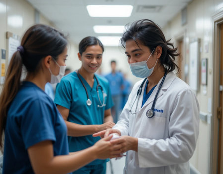 Group of Asian doctors and nurses in the hospital. Medical and healthcare concept.の素材