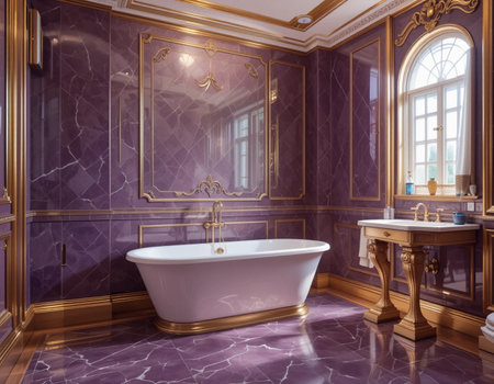 Luxury bathroom with marble walls and floor. 3d renderingの素材