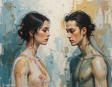 Two young women in love on the background of the urban landscape.の素材