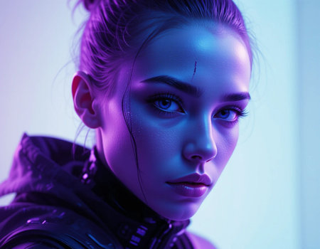 Futuristic portrait of a futuristic woman with futuristic make-upの素材