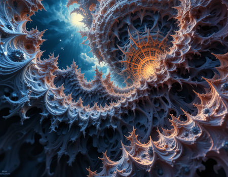 abstract fractal. Fractal art background for creative design. Decoration for wallpaper, desktop, poster, cover booklet. Print for clothes, t-shirt. creative illustration for designの素材