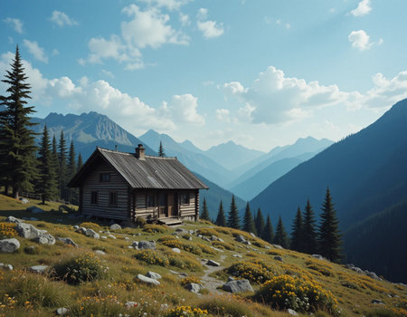 Wooden house in the mountains. Tatra National Park, Poland.の素材