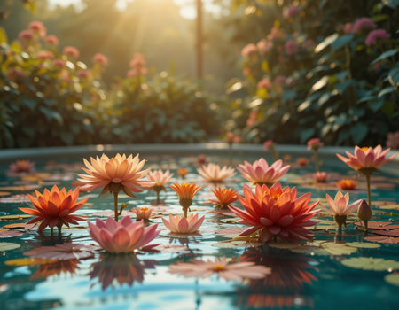 Beautiful lotus flower in the pond at sunset time, Thailand.の素材