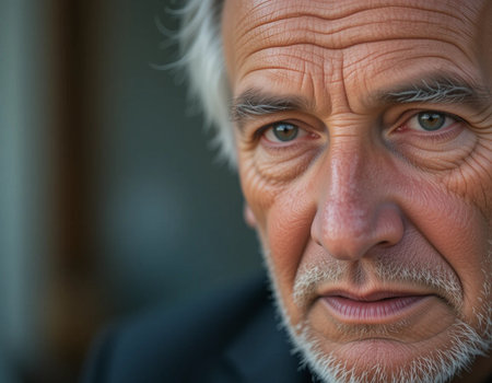 Portrait of a senior man with gray hair and beard looking at cameraの素材
