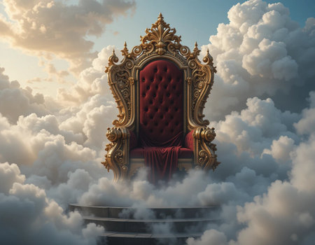 Luxurious royal throne in the clouds. 3d illustration.の素材
