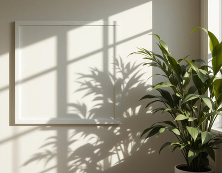 3d rendering of white frame mockup in modern interior with plantの素材