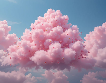 Pink clouds in the blue sky - 3D render of a cloudscapeの素材
