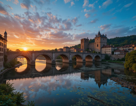 Sunset view of Heidelberg old town, Bavaria, Germanyの素材