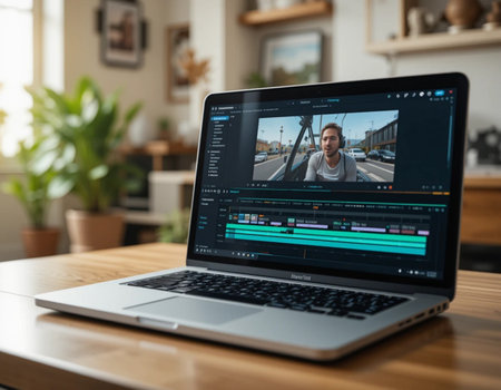 technology, communication and people concept - close up of laptop computer with video conferencing on screen at homeの素材