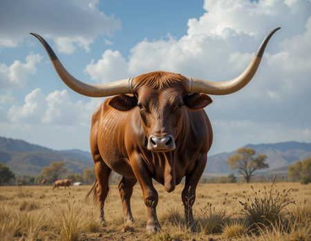 Longhorn cattle in the Okavango Delta, Botswana.の素材