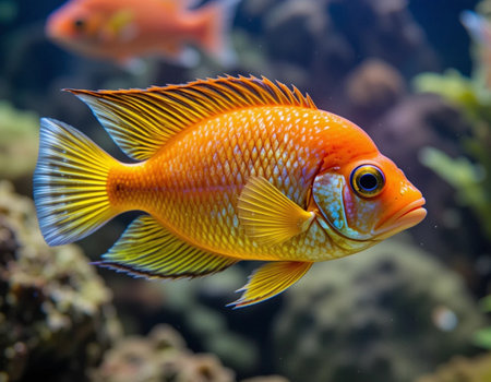 Tropical fish in the aquarium. Beautiful colorful tropical fish.の素材