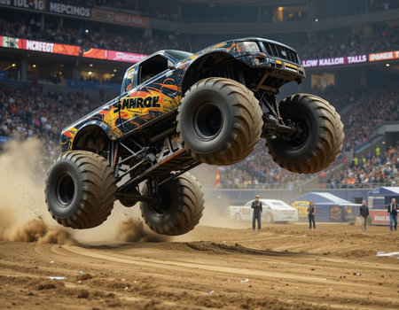 Monster Truck racing at the Malaysian Motorcycle Grand Prix 2016 at Sepang International Circuit.の素材