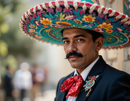 Traditional Mexican man with sombrero and mustacheの素材