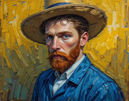 Portrait of a young man in a hat with a red beardの素材