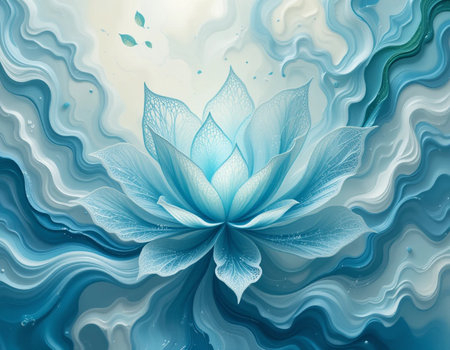 Abstract blue background with beautiful flower. 3d rendering, 3d illustration.の素材