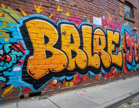 Colorful graffiti on a wall in Brooklyn. Brooklyn is the most densely populated of the five boroughs of New York Cityの素材