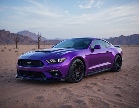 3D rendering of a brand-less generic concept car in the desertの素材