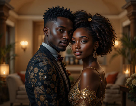 Portrait of a beautiful African American couple in luxury interiorの素材