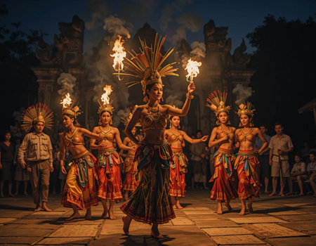 Hindu dance performing at a temple in Bagan, Myanmar.の素材