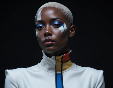 Portrait of a female African American mannequin on black backgroundの素材