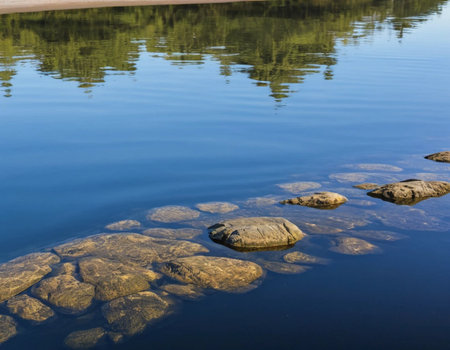 Rocks in the water of the lake, closeup of photoの素材