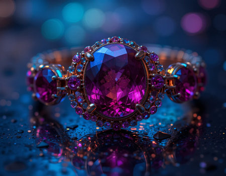 Jewelry ring on a dark background with bokeh.の素材