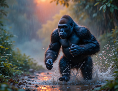 Gorilla in the rainforest. African lowland gorilla in rainforest.の素材