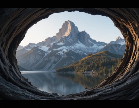 view from the window of the Dolomites with reflection in the lakeの素材